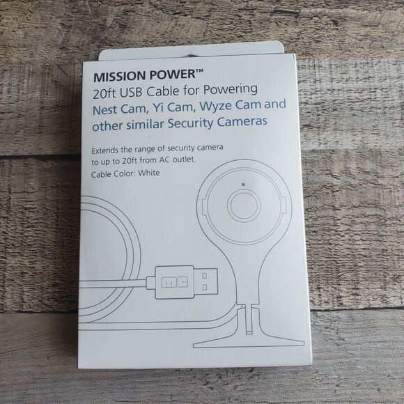 New 20' ft USB Mission Power Electronics Cable White Compatible With Nest Cam - Picture 2 of 5